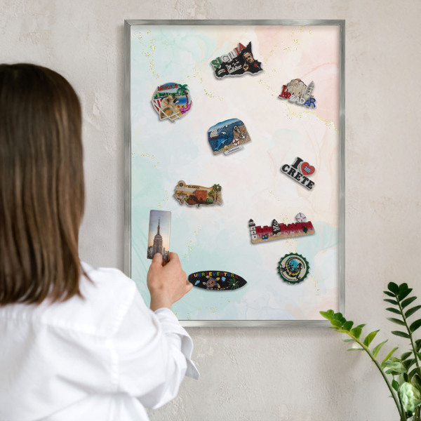 Tableau magnétique décoratif avec cadre argenté Élégance pastel