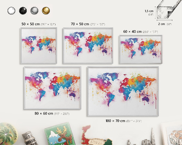 Tableau pour collection d'aimants cadre argenté Carte des couleurs