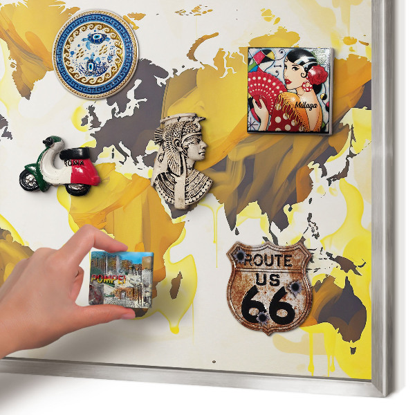 Tableau magnétique décoratif avec cadre argenté Carte du monde