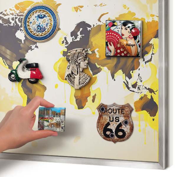 Tableau magnétique décoratif avec cadre argenté Carte du monde