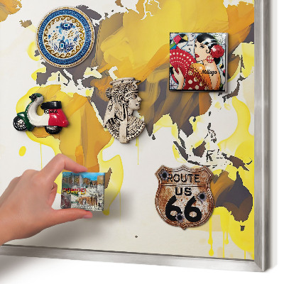 Tableau magnétique décoratif avec cadre argenté Carte du monde
