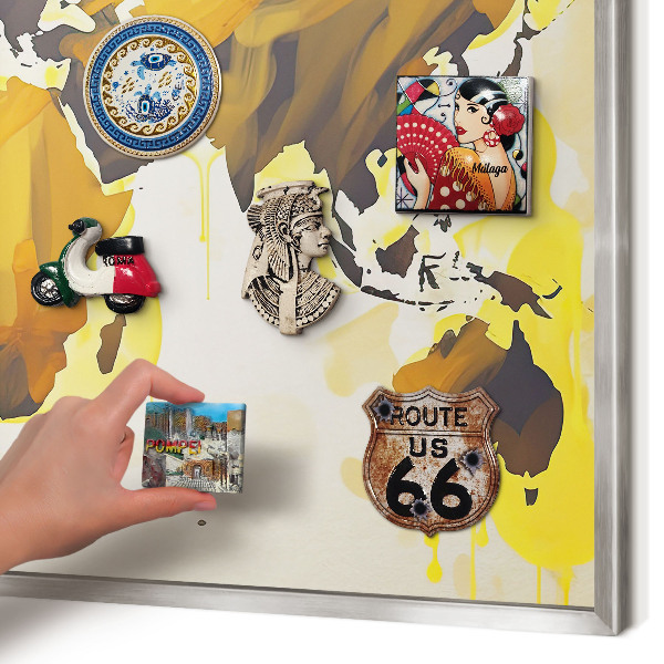 Tableau magnétique décoratif avec cadre argenté Carte du monde
