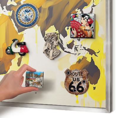 Tableau magnétique décoratif avec cadre argenté Carte du monde