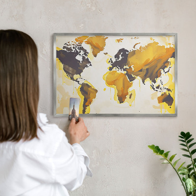 Tableau magnétique décoratif avec cadre argenté Carte du monde