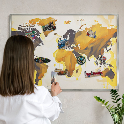 Tableau magnétique décoratif avec cadre argenté Carte du monde