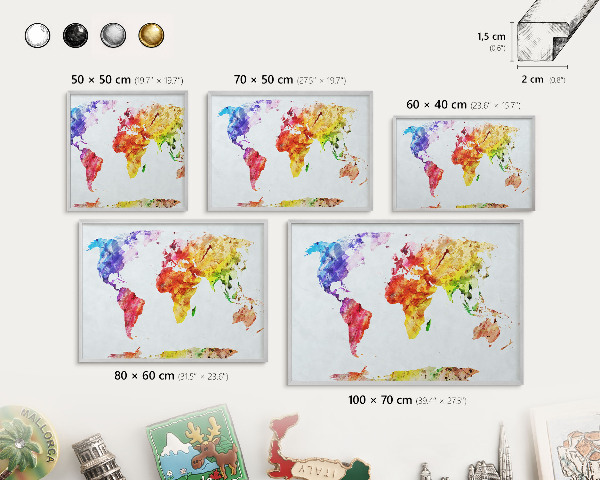 Tableau magnétique décoratif avec cadre argenté Carte des couleurs