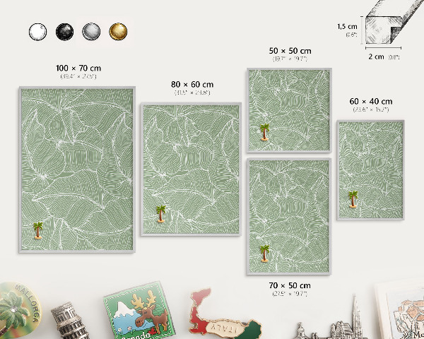 Tableau magnétique décoratif avec cadre argenté Feuilles tropicales