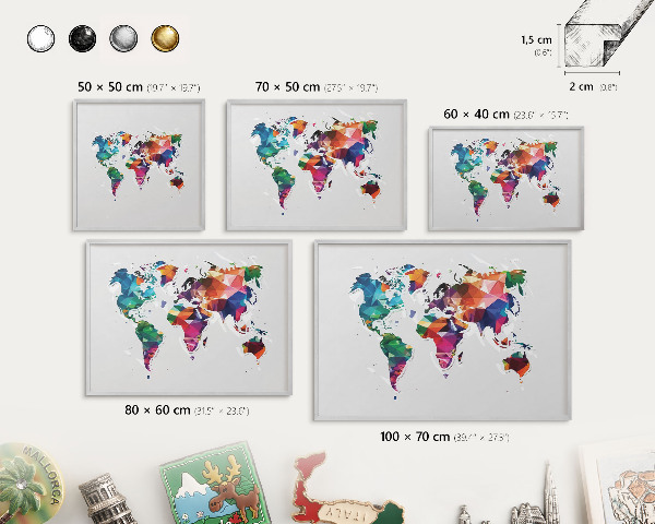 Tableau pour collection d'aimants cadre argenté Carte du monde
