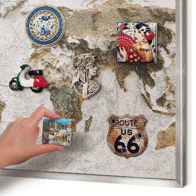 Tableau magnétique décoratif avec cadre argenté Carte en relief
