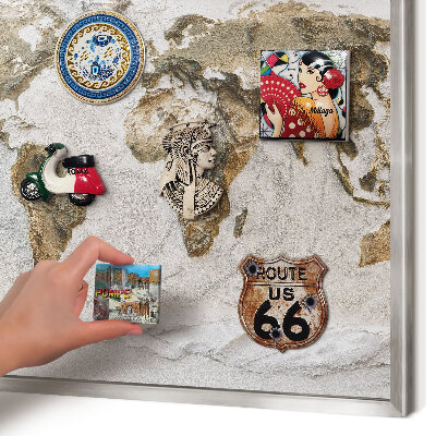 Tableau magnétique décoratif avec cadre argenté Carte en relief
