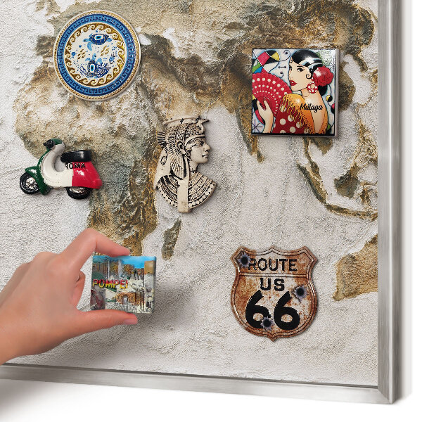 Tableau magnétique décoratif avec cadre argenté Carte en relief