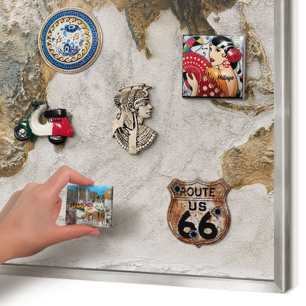 Tableau magnétique décoratif avec cadre argenté Carte en relief