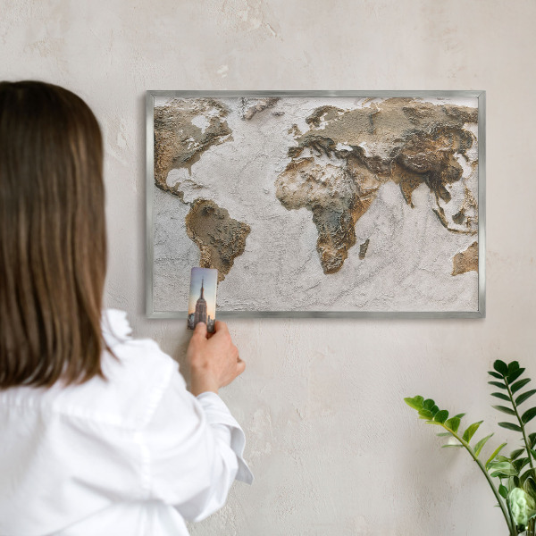 Tableau magnétique décoratif avec cadre argenté Carte en relief