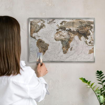 Tableau magnétique décoratif avec cadre argenté Carte en relief