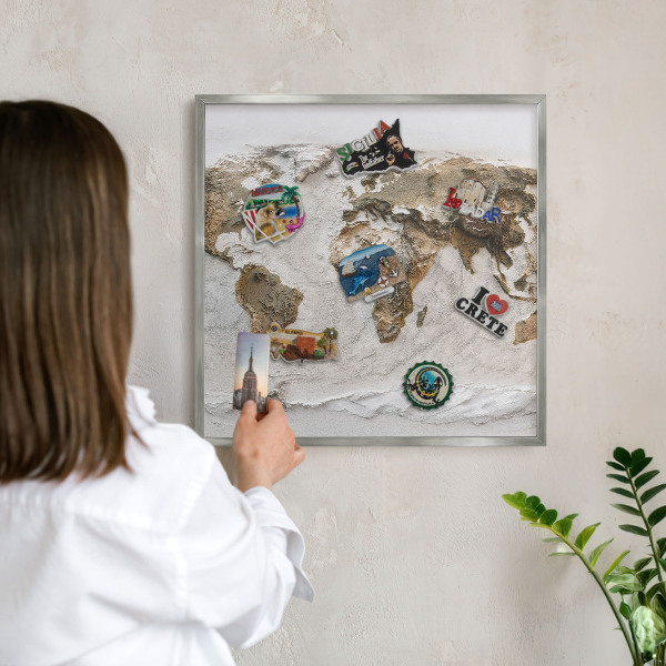 Tableau magnétique décoratif avec cadre argenté Carte en relief