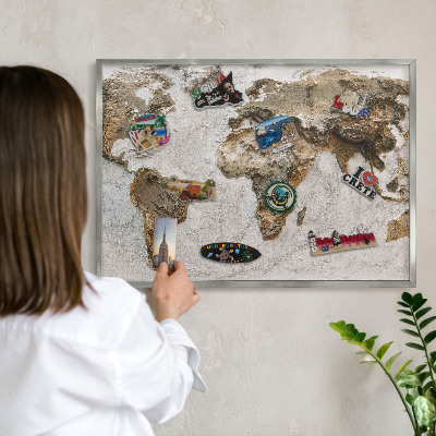 Tableau magnétique décoratif avec cadre argenté Carte en relief
