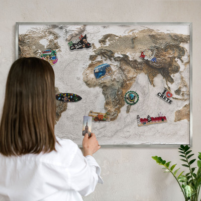 Tableau magnétique décoratif avec cadre argenté Carte en relief