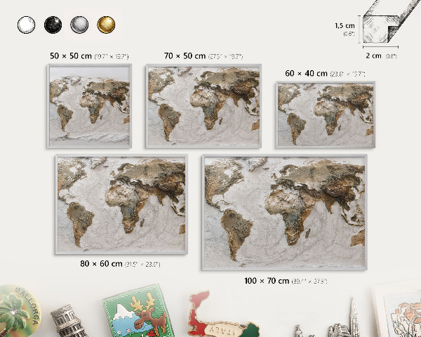 Tableau magnétique décoratif avec cadre argenté Carte en relief