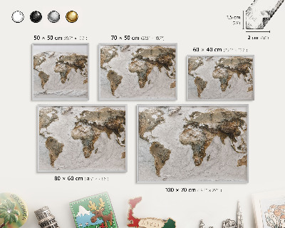 Tableau magnétique décoratif avec cadre argenté Carte en relief