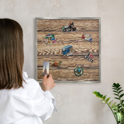 Tableau pour collection d'aimants cadre argenté Texture bois