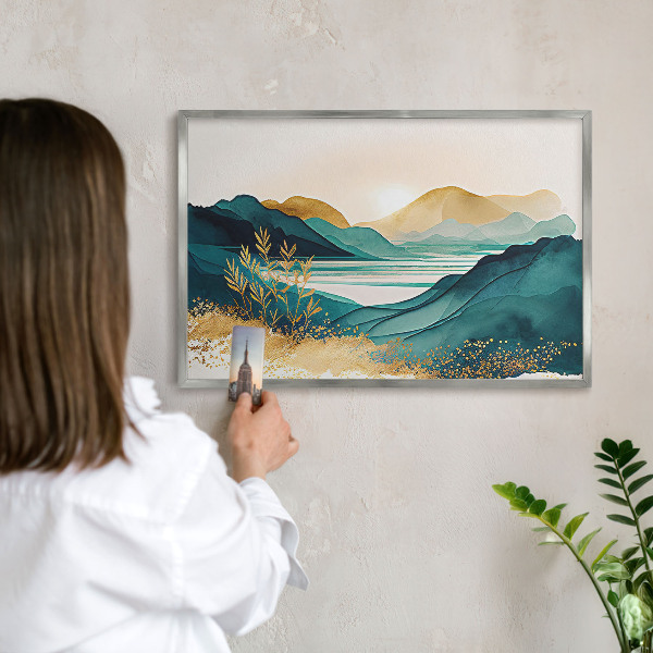 Tableau magnétique décoratif avec cadre argenté Une vue paisible