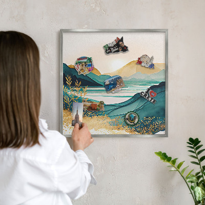 Tableau magnétique décoratif avec cadre argenté Une vue paisible
