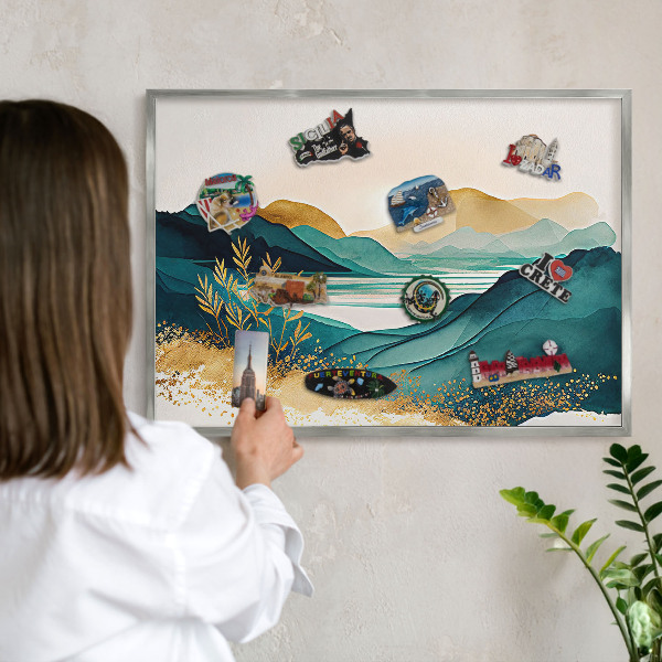 Tableau magnétique décoratif avec cadre argenté Une vue paisible