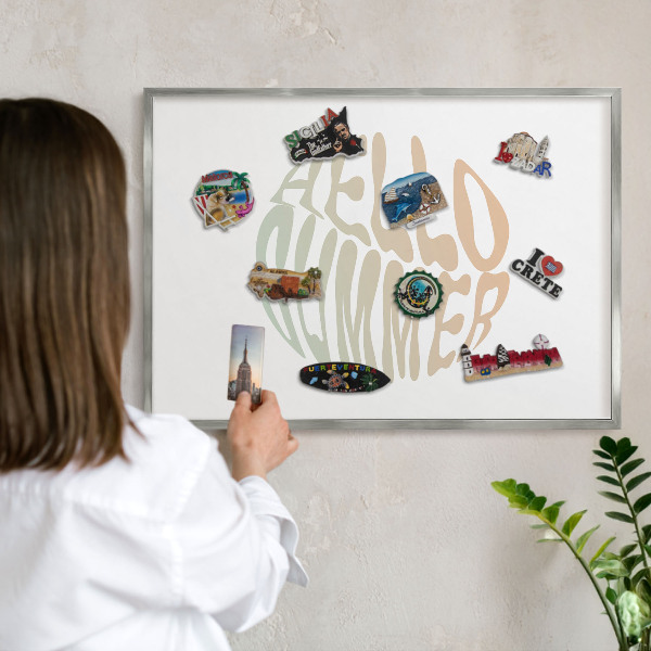 Tableau magnétique décoratif avec cadre argenté Bonjour l'été