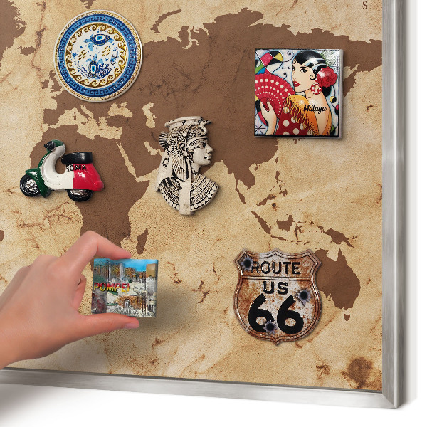 Tableau magnétique décoratif avec cadre argenté Carte du monde