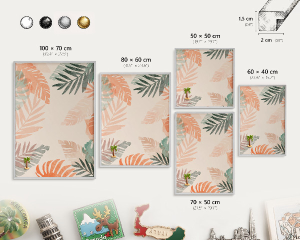 Tableau pour collection d'aimants cadre argenté Feuilles tropicales