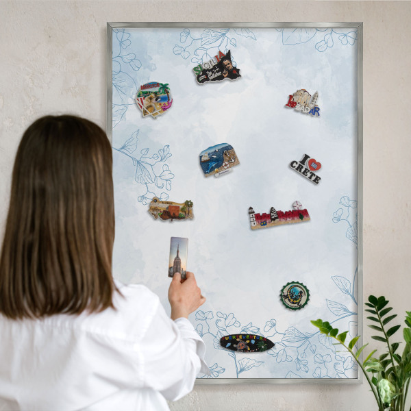 Tableau magnétique décoratif avec cadre argenté Élégance florale