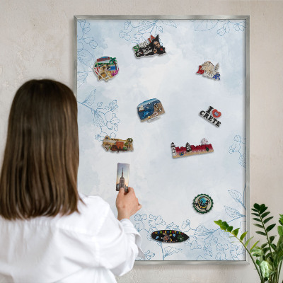 Tableau magnétique décoratif avec cadre argenté Élégance florale