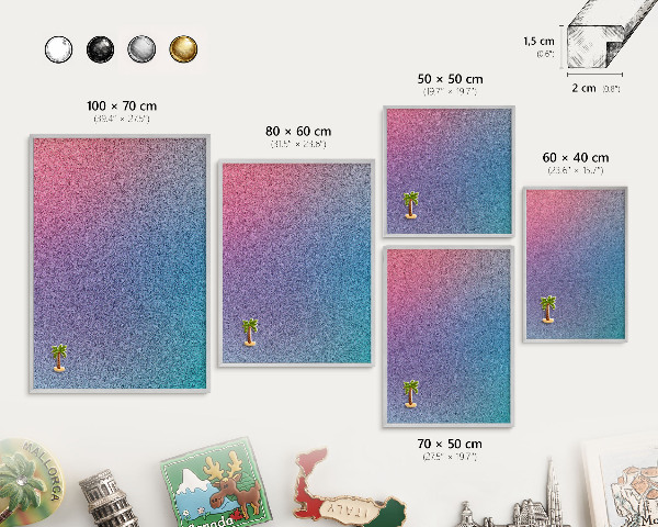 Tableau pour collection d'aimants cadre argenté Dégradé coloré