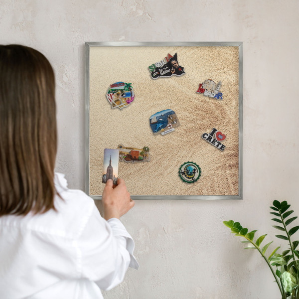 Tableau magnétique décoratif avec cadre argenté Feuilles de sable