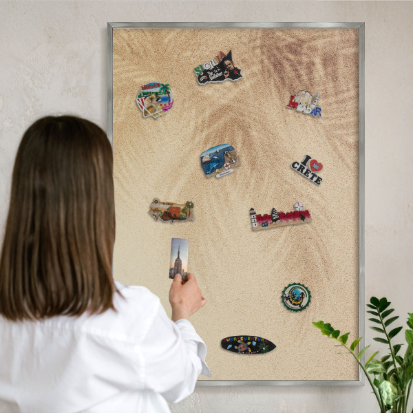 Tableau magnétique décoratif avec cadre argenté Feuilles de sable