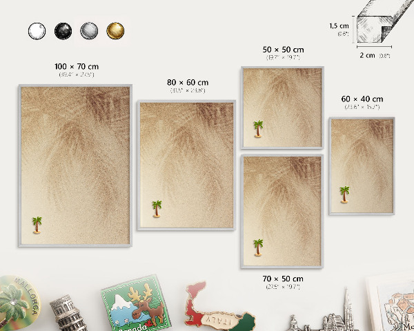 Tableau magnétique décoratif avec cadre argenté Feuilles de sable