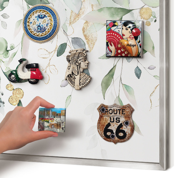 Tableau magnétique décoratif avec cadre argenté Feuilles vertes