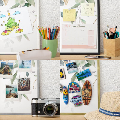 Tableau magnétique décoratif avec cadre argenté Feuilles vertes