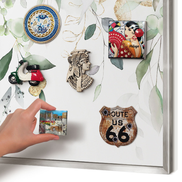Tableau magnétique décoratif avec cadre argenté Feuilles vertes