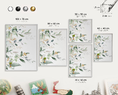 Tableau magnétique décoratif avec cadre argenté Feuilles vertes
