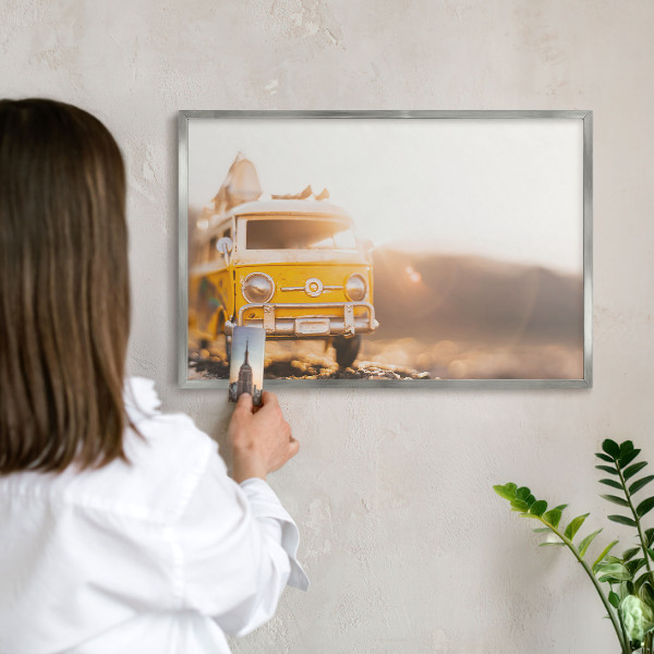 Tableau magnétique décoratif avec cadre argenté Voyage rétro
