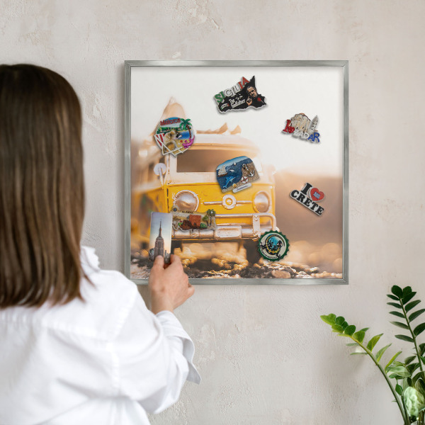 Tableau magnétique décoratif avec cadre argenté Voyage rétro