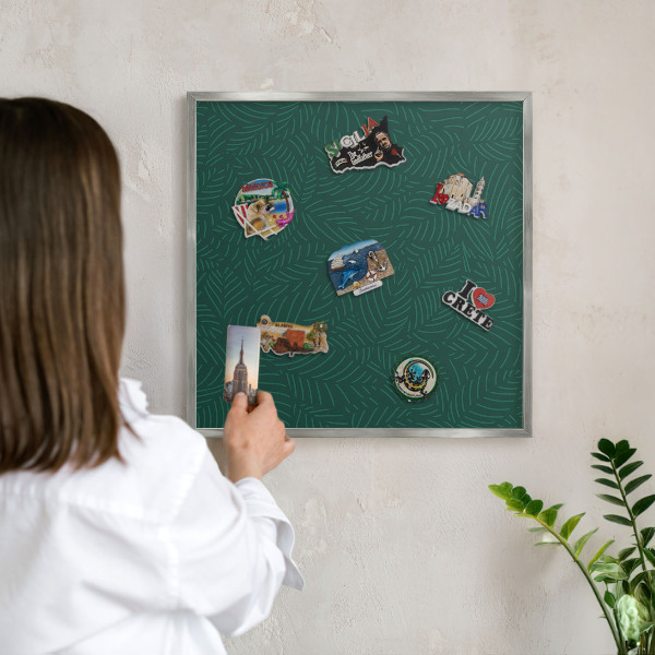 Tableau magnétique décoratif avec cadre argenté Feuilles vertes