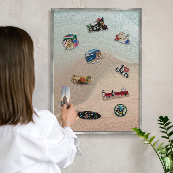 Tableau magnétique décoratif avec cadre argenté Tourbillon pastel