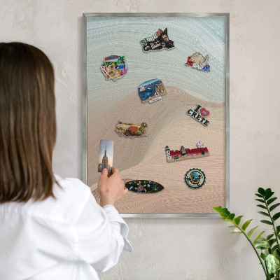 Tableau magnétique décoratif avec cadre argenté Tourbillon pastel