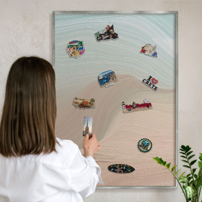 Tableau magnétique décoratif avec cadre argenté Tourbillon pastel