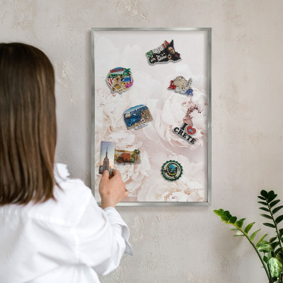Tableau pour collection d'aimants cadre argenté Pivoines blanches