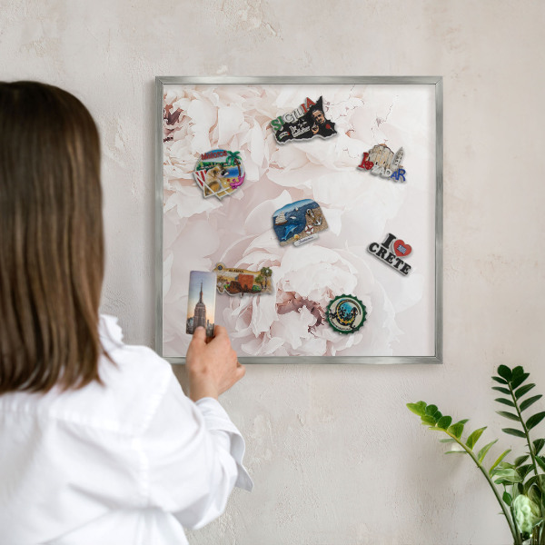 Tableau pour collection d'aimants cadre argenté Pivoines blanches