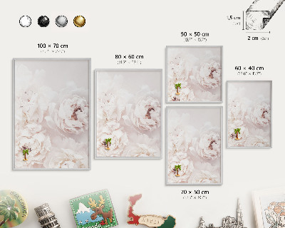 Tableau pour collection d'aimants cadre argenté Pivoines blanches