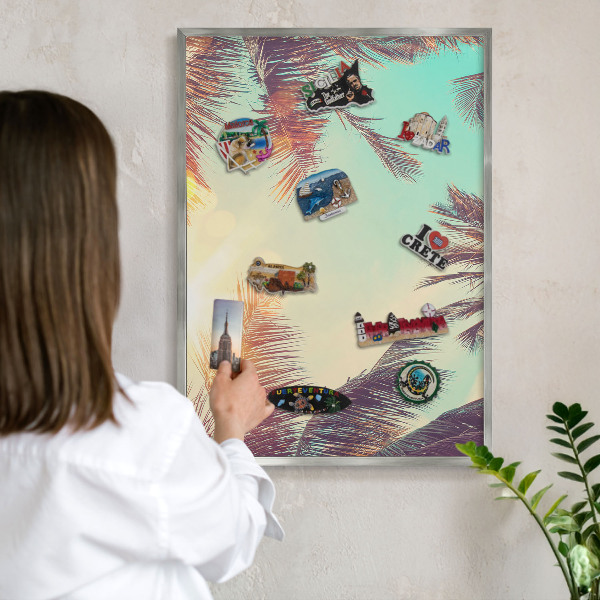 Tableau magnétique décoratif avec cadre argenté Paradis tropical